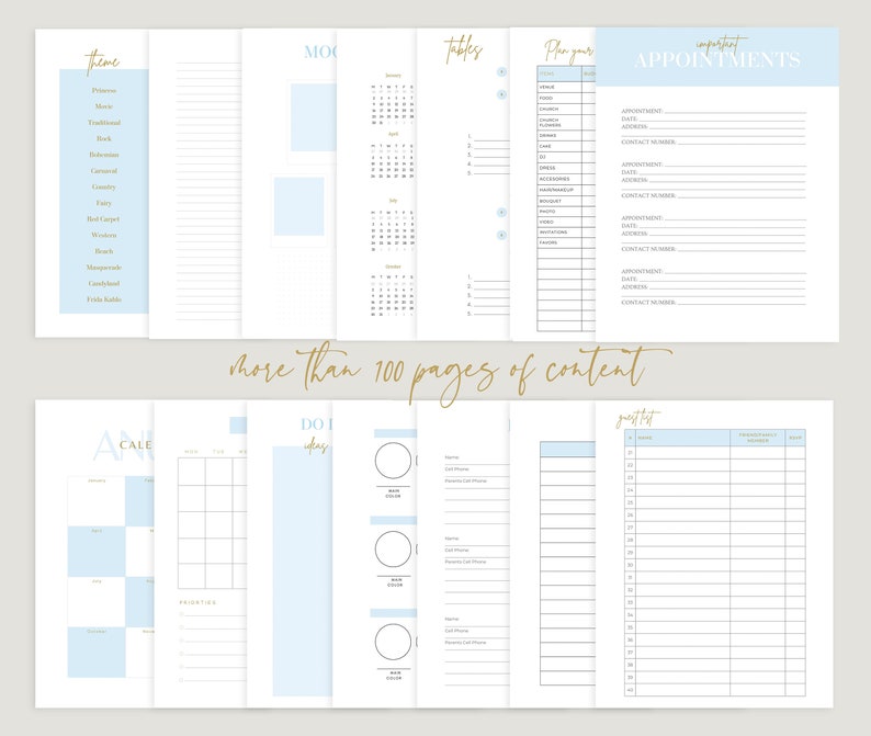 Quinceanera Printable Planner, Mis Quince Blue Planner, Quinceañera Digital Planner - Etsy