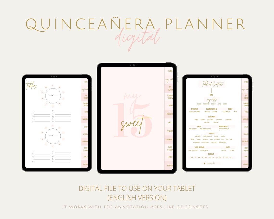 Quinceañera Digital Planner, Pink Quinceanera Planner Etsy