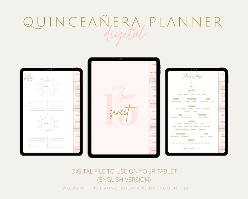 Quinceañera Digital Planner Pink Quinceanera Planner Etsy