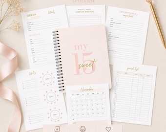 Quinceanera Printable Planner, Mis Quince pink planner, Quinceañera digital planner