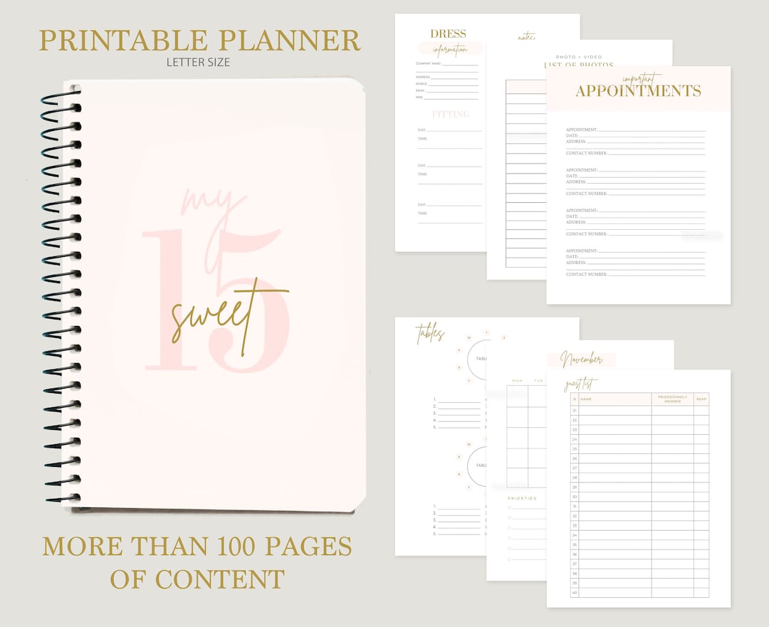 Quinceanera Printable Planner, Mis Quince Pink Planner, Quinceañera ...