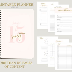 Quinceanera Printable Planner, Mis Quince pink planner, Quinceañera digital planner
