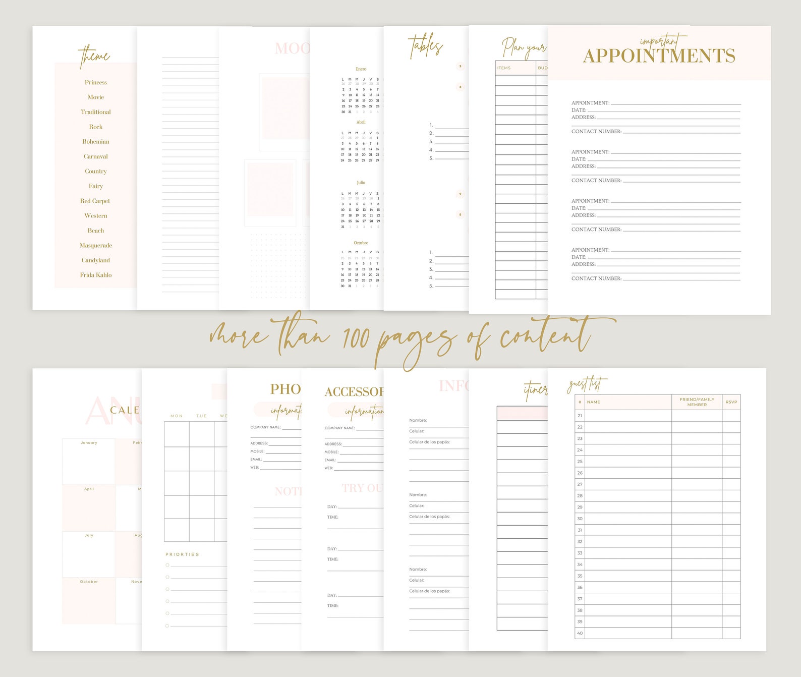 Quinceanera Printable Planner, Mis Quince Pink Planner, Quinceañera Digital Planner - Etsy