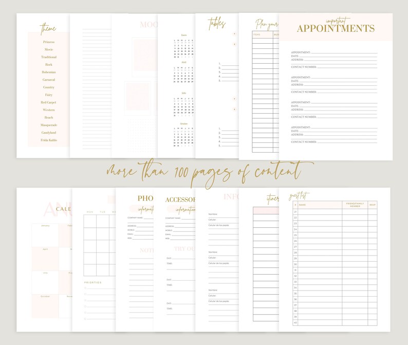 Quinceanera Printable Planner, Mis Quince Pink Planner, Quinceañera