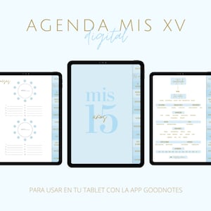 Agenda Digital para Quinceañera Azul en español, Mis Quince Spanish digital planner