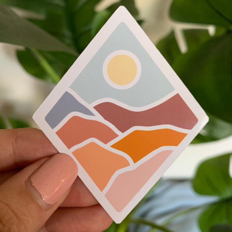 Minimalist Landscape Sticker Graphic Sticker, Mountain Decal, Water Bottle Sticker, Laptop