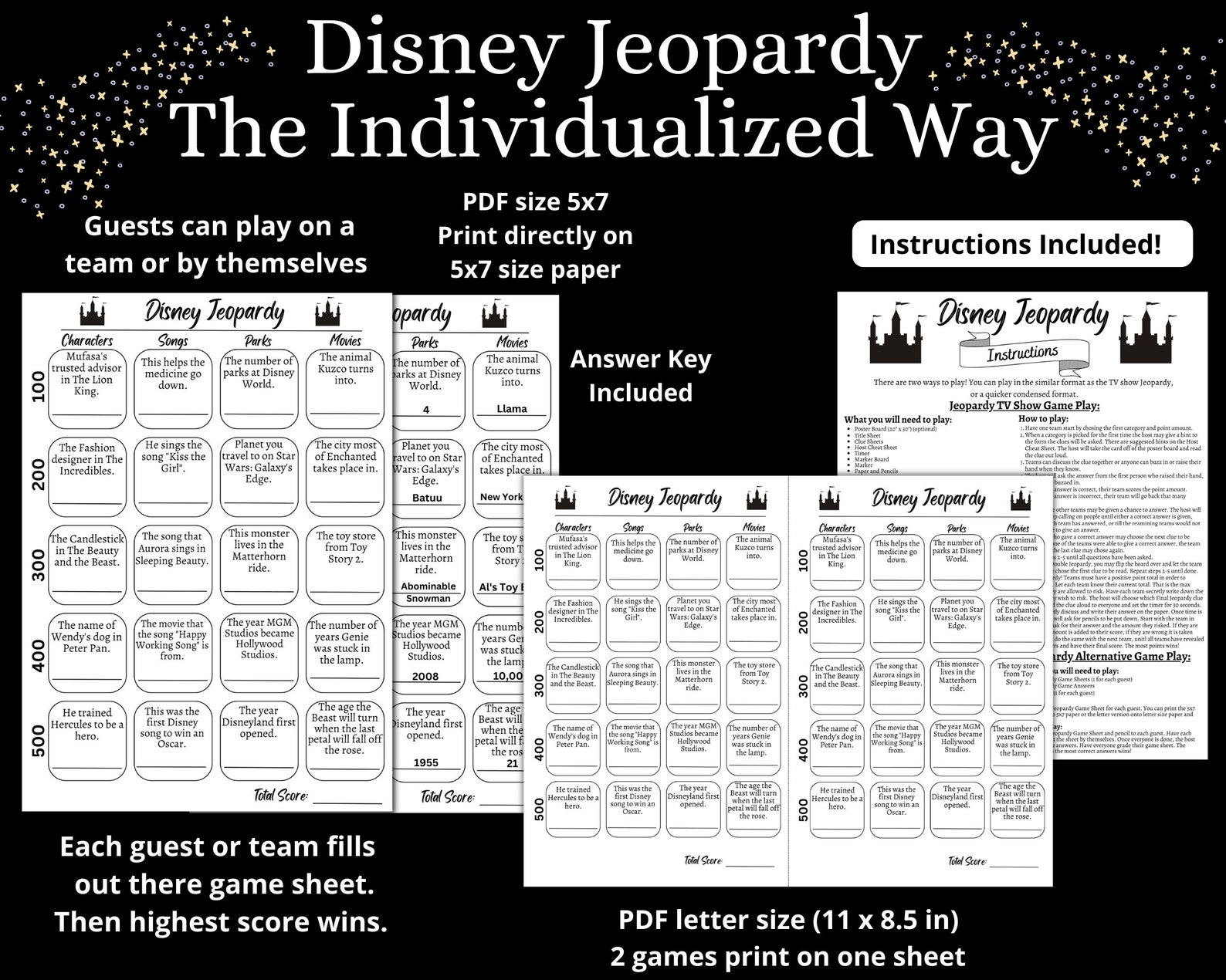 Disney Jeopardy Game, Party Games, Bridal Shower Games, Birthday Party