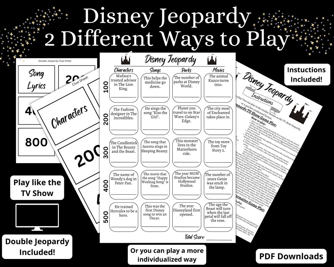 Disney Jeopardy Game, Party Games, Bridal Shower Games, Birthday Party