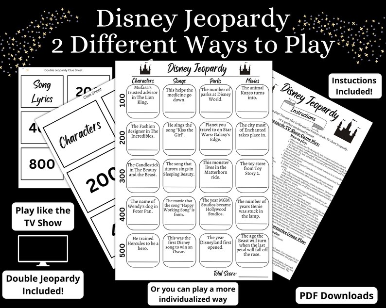 Disney Jeopardy Game, Party Games, Bridal Shower Games, Birthday Party
