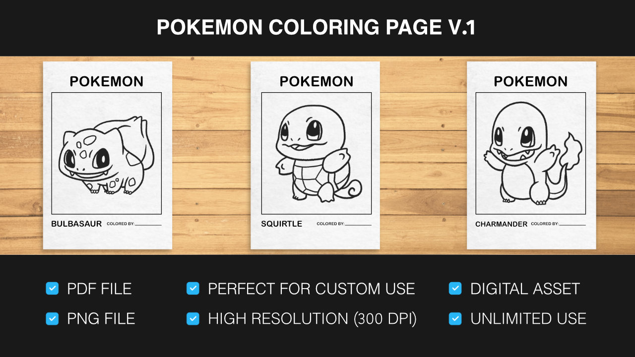 Pokemon Coloring Page V.1, Digital Download, Printable, Easy Download