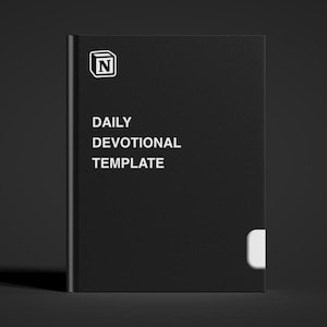 May include: A black notebook with the text "DAILY DEVOTIONAL TEMPLATE" in white. The notebook features a white "N" logo in the upper left corner and a white tab on the right side.