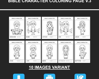 Bible Character Coloring Pages V.3, 10 Printable Designs (Digital Download)