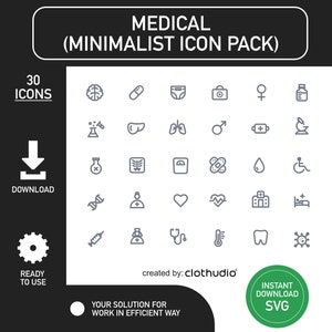 Medical Icon Pack, Minimalist Icon Pack, Digital Download, SVG Files, Simple Icon, Digital Asset, Time Saver File, Easy Download