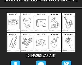 Musik-Kit Malseite: 10 Druckbare PNG- und PDF-Dateien