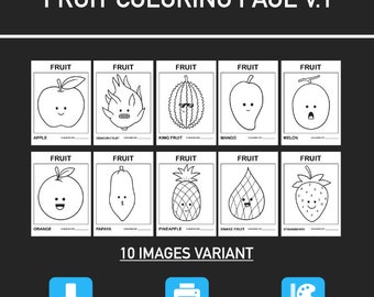 Obst Malseiten: Kinder Lernaktivität (druckbare PDF)