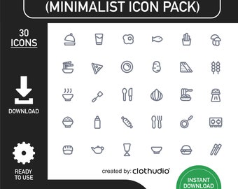 Minimalist Food & Beverage Icon Pack: 30 SVG Dateien (Digitaler Download)