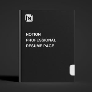 May include: Black book with a white Notion logo and the text "Notion Professional Resume Page" on the cover.