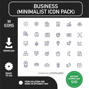 Business Icon Pack, Minimalist Icon Pack, Digital Download, SVG Files, Simple Icon, Digital Asset, Time Saver File, Easy Download