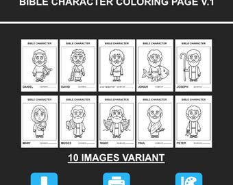 Bible Character Coloring Pages, Educational Activity (PNG PDF File)