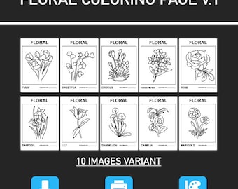 Florale Ausmalbilder: 10 Blumenmotive (PDF & PNG)