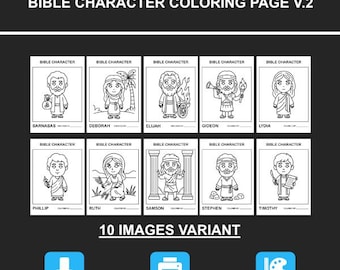 Bible Character Coloring Pages V.2, 10 Printable Designs (Digital Download)