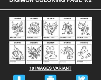 Digimon Coloring Pages V.2, Educational Activity (PNG PDF File)