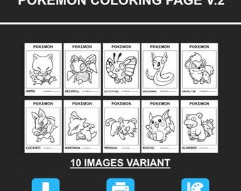 Pokemon Coloring Pages V.2, 10 Printable Designs (Digital Download)
