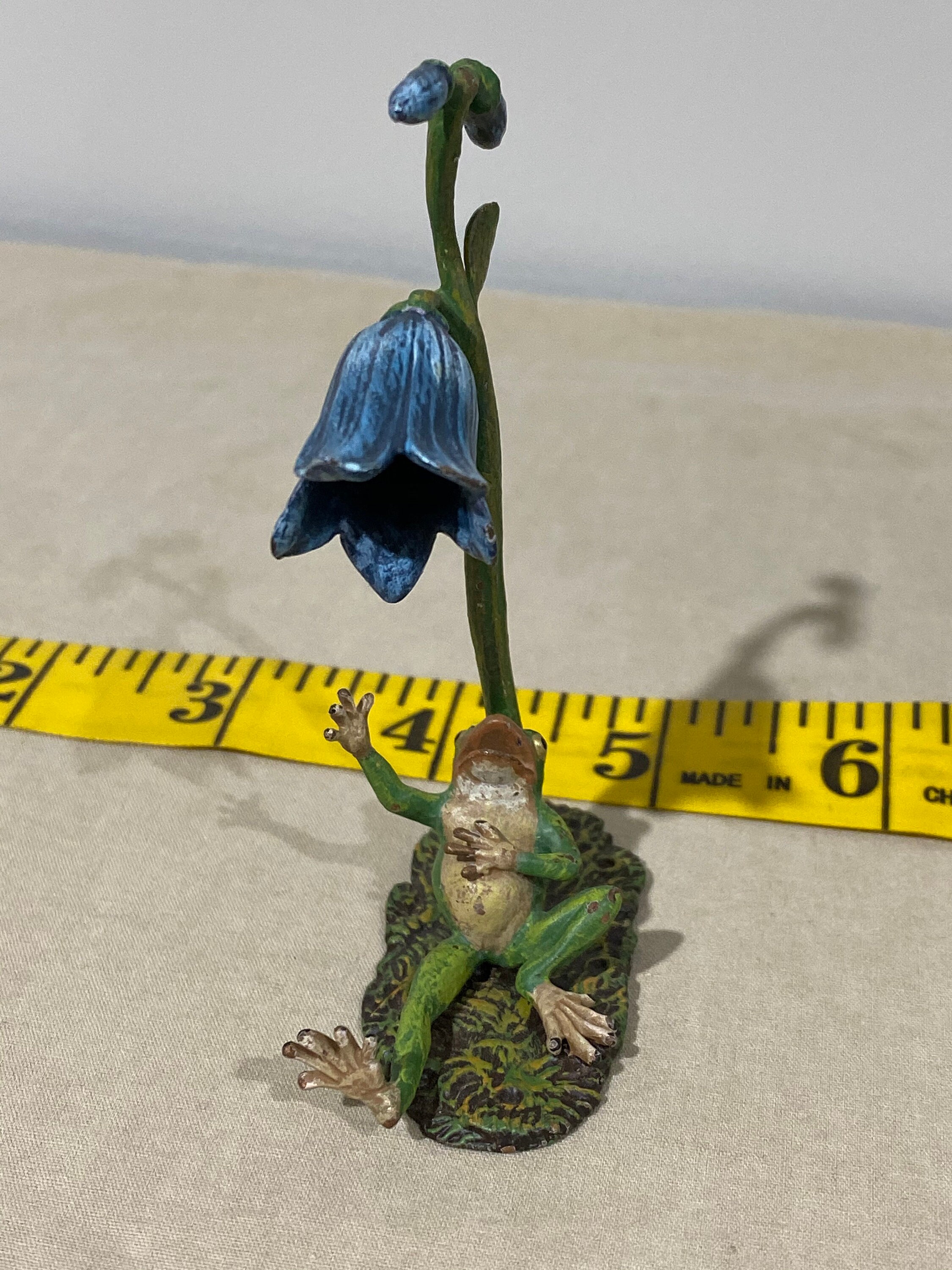 Austrian Bronze Frog Sitting Under Blue Flower Etsy