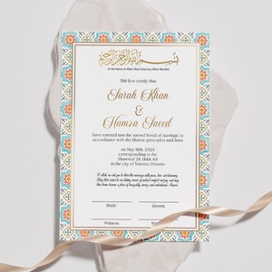 Nikkah-Zertifikat, PDF Druckbare Nikkah-Zertifikat, Nikkah-Zertifikat islamische Heiratsurkunde, druckbare islamische Nikkah-Zertifikat
