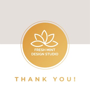 May include: A gold circle with a white outline features a stylized lotus flower design. The text "FRESH MINT DESIGN STUDIO" is written in white below the flower.