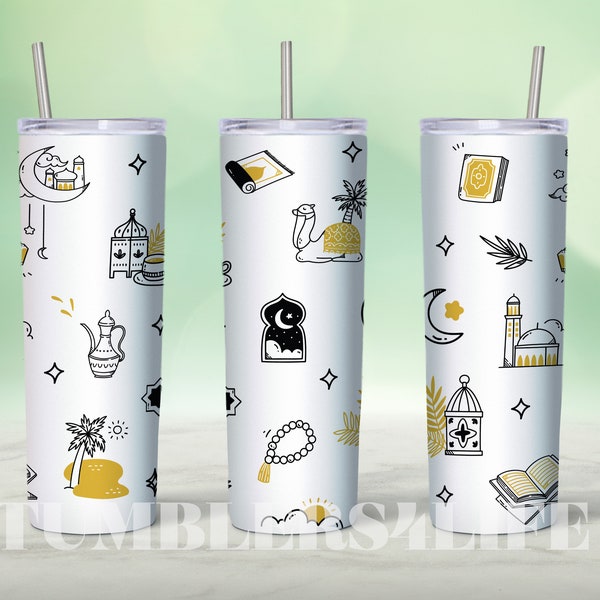 Ramadan tumbler sublimation, 20 oz Skinny Tumbler Sublimation, Ramadan Mubarak sublimation PNG, Ramadan Kareem Tumbler, PNG Straight Warped