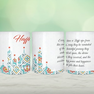 Sublimação de caneca Hajji, modelo Hajj de caneca de 11 onças, sublimação PNG de Hajj Mubarak, caneca Hajji png, caneca Hajjah png, sublimação de caneca Full Wrap de 11 onças,