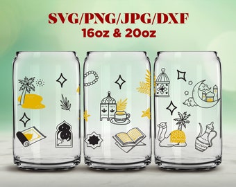 Ramadan glass can svg, Ramadan Can Glass Wrap Libbey 16oz Glass Can, Ramadan 20oz Glass Can Coffee Glass Wrap, Ramadan Mubarak SVG, Ramadan