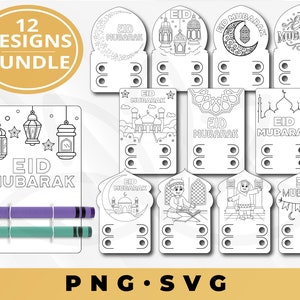 Pacote de cartões para colorir Eid, porta-lápis Eid, EID Mubarak svg, cartões para colorir Ramadã, cartão para colorir EID para crianças, cartão Eid png, cartão Eid svg
