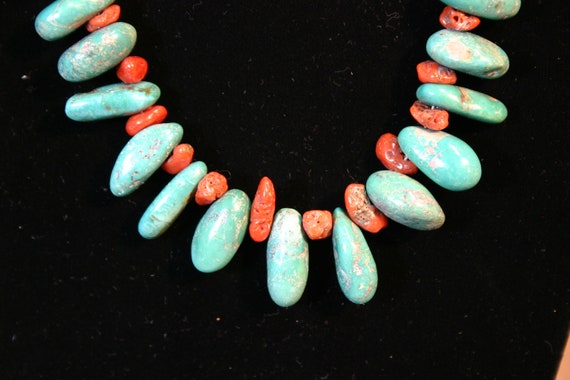 Navajo Necklace - Greenish/Blue Turquoise Stones … - image 2