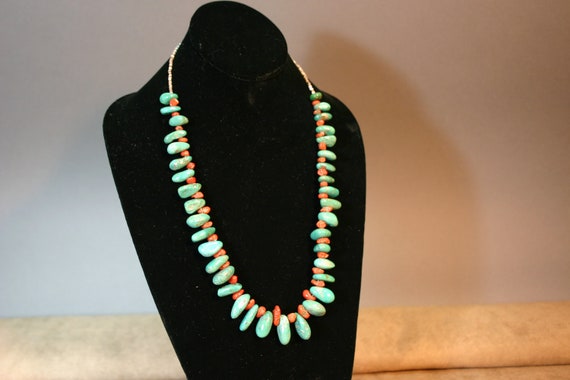 Navajo Necklace - Greenish/Blue Turquoise Stones … - image 1