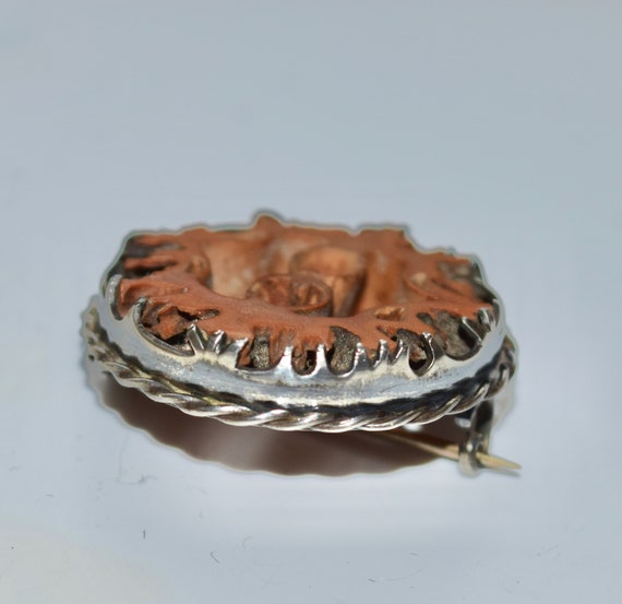 Antique Sterling Silver and Walnut Slice Brooch H… - image 6