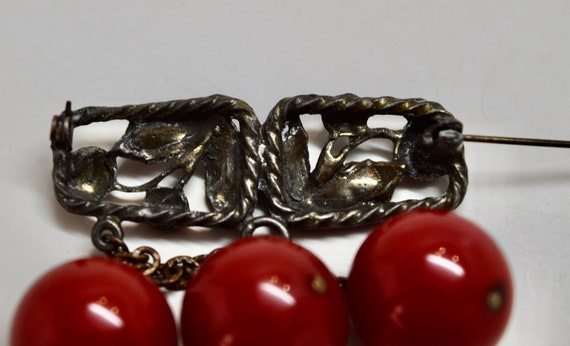 1940's Metal and Bakelite Cherries Dangle Brooch - image 2