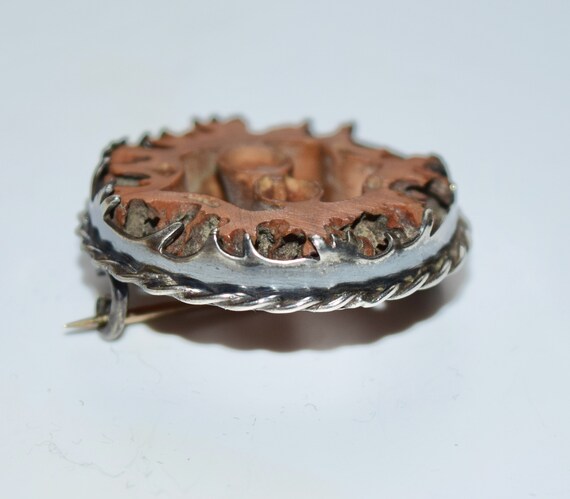 Antique Sterling Silver and Walnut Slice Brooch H… - image 7