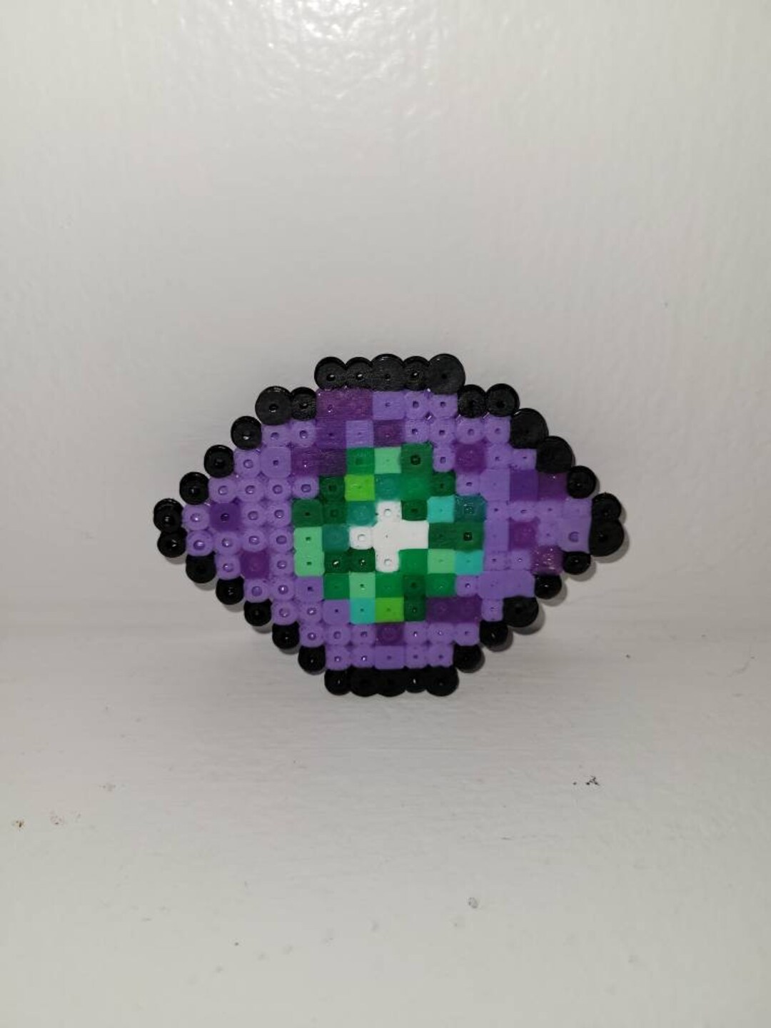Purple and Green Kandi Perler Bead Eyeball Drink Coaster for Etsy