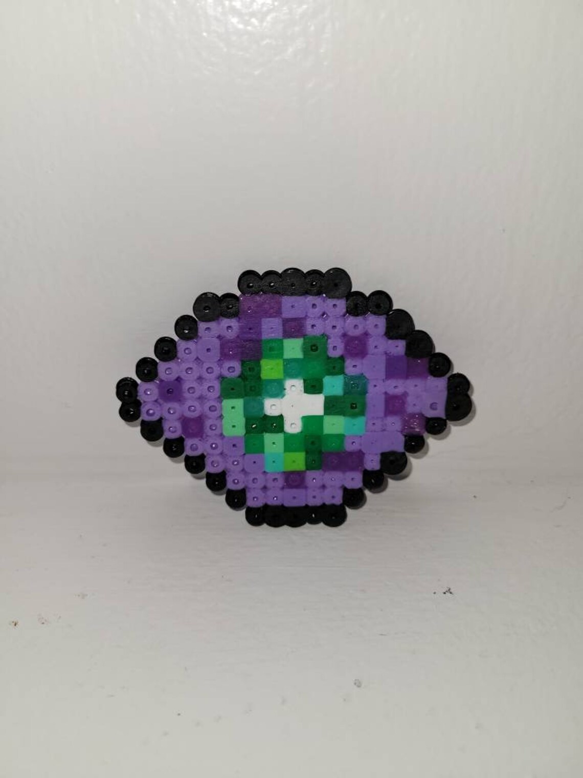 Purple and Green Kandi Perler Bead Eyeball Drink Coaster for Etsy