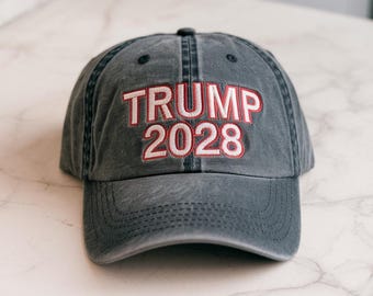 Embroidered Trump 2028 Hat: Washed Cotton Baseball Cap