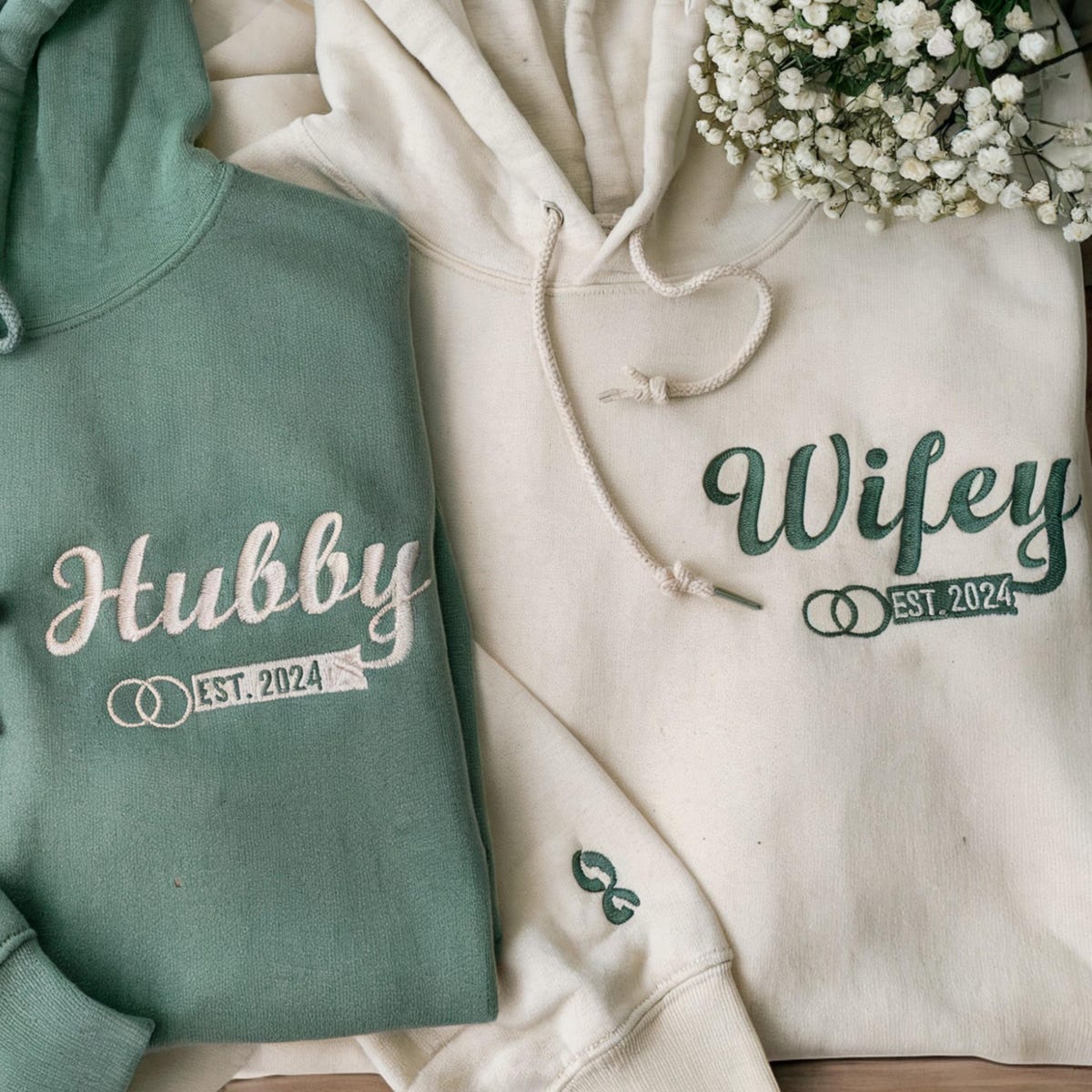 Wifey Hubby Embroidered Sweatshirt, Couples Embroidered Sweatshirts, Shirts for Couples Just Married, Custom EST Sweatshirt, Honeymoon Gift - Etsy