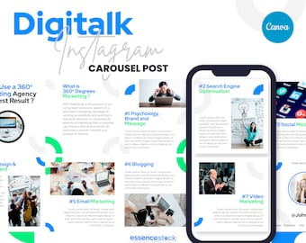 Instagram Carousel Posts for Canva — Digitalk, Instagram Carousel Template for Internet Marketing, Agency, Blogger, Coach, Startup, Branding