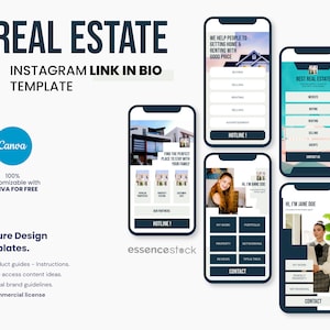 5+ Bio Link Template Real Estate, Canva Template For Social Media Property Agent Marketing, Canva Link in Bio Instagram Landing Page Realtor