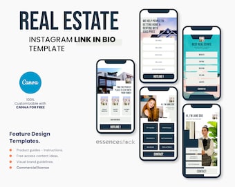 5+ Bio Link Template Real Estate, Canva Template For Social Media Property Agent Marketing, Canva Link in Bio Instagram Landing Page Realtor