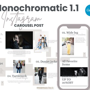 10+ Instagram Carousel Mono 1.1, Aesthetic Canva Carousel Template for Fashion Marketing, Clothing Social Media Branding, Brands Engagement