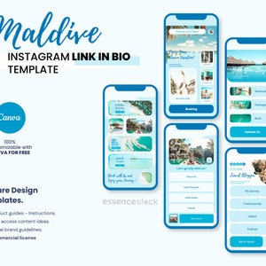 Instagram Link in Bio Template Canva — Maldive, Instagram Landing Page, Linktree Template Alternative, Link in Bio Page, Travel Blogger Kit
