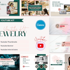 Jewelry Youtube Canva Templates, Youtube Banner, Video Intro & Outro, Instan Youtube Thumbnails, Luxury Youtube Brand Kit, Editable Canva
