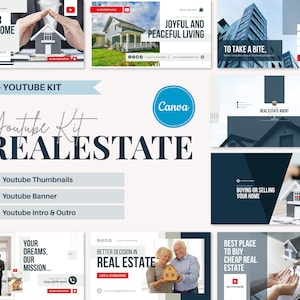 Real Estate Youtube Thumbnail Template, Youtube Branding Kit for Real Estate, Youtube Intro Outro, Youtube Banner, Editable Canva Templates